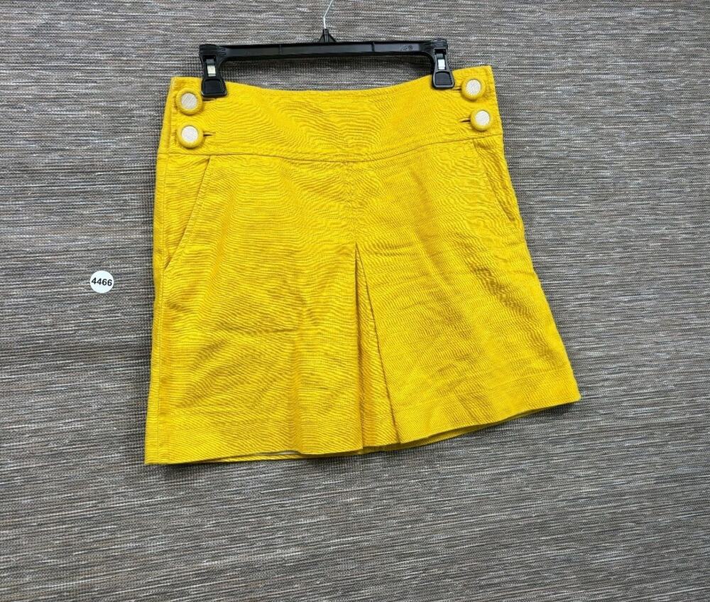 J Crew Linen Blend Skirt Womens Size 4 Yellow Pleated Button Accent Above Knee